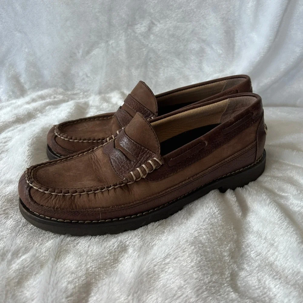 L.L. Bean Penny Loafers Mens 8.5 D Brown Leather Lug Sole Preppy Classic